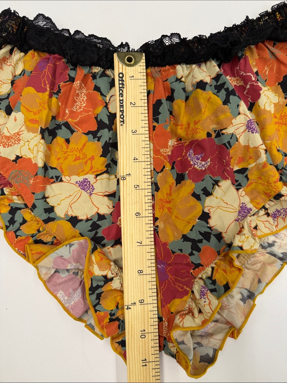 Free People Floral Ruffled Pajama Shorts in Mustard, Black & Red - Picture 5 of 5